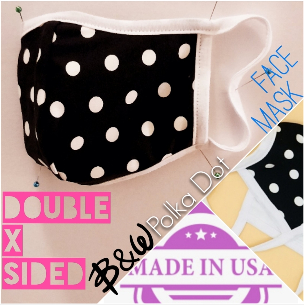Black & White Polk-dot Fabric Face Mask - New!